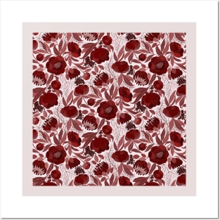 Peony burgundy monochrome Posters and Art